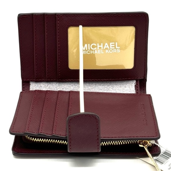 Michael Kors Medium Bifold Zip Chain Wallet Ox Blood - Picture 7 of 8